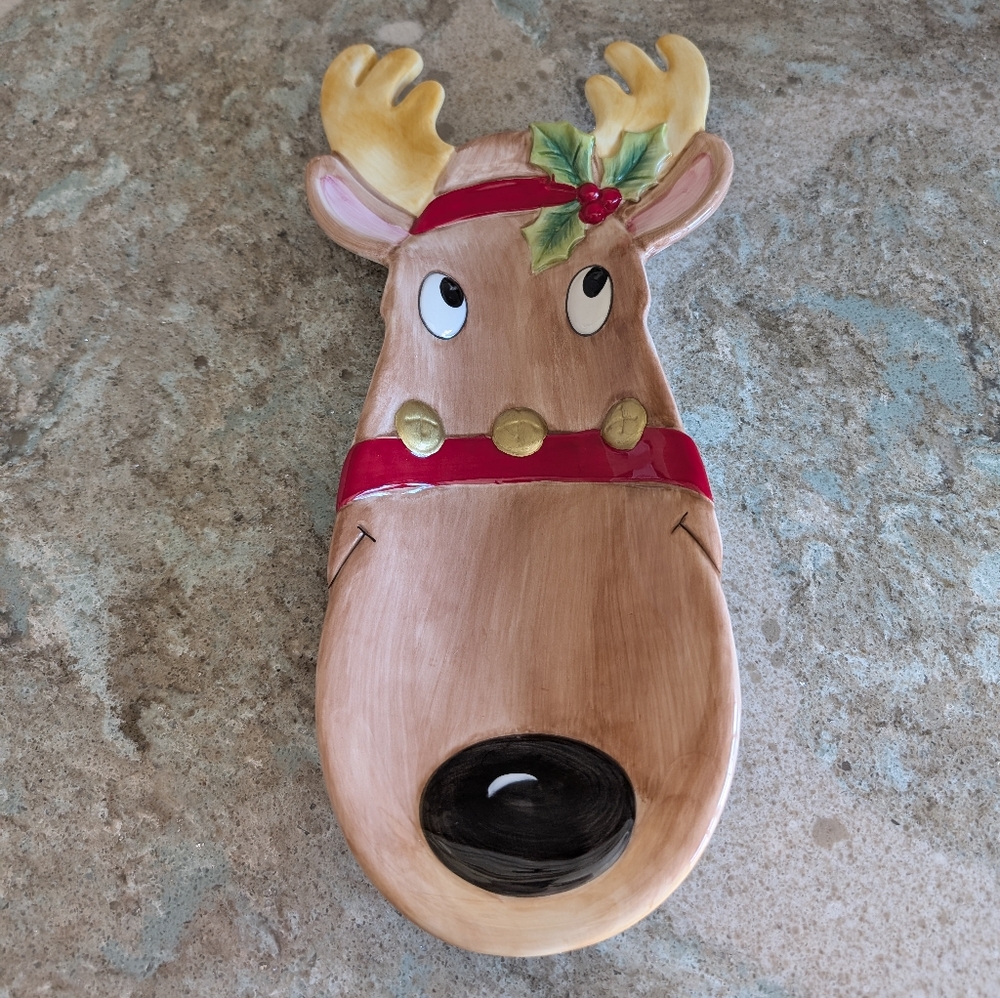 Fitz & Floyd Reindeer Ceramic Snack Serving Dish Plate Christmas Holiday